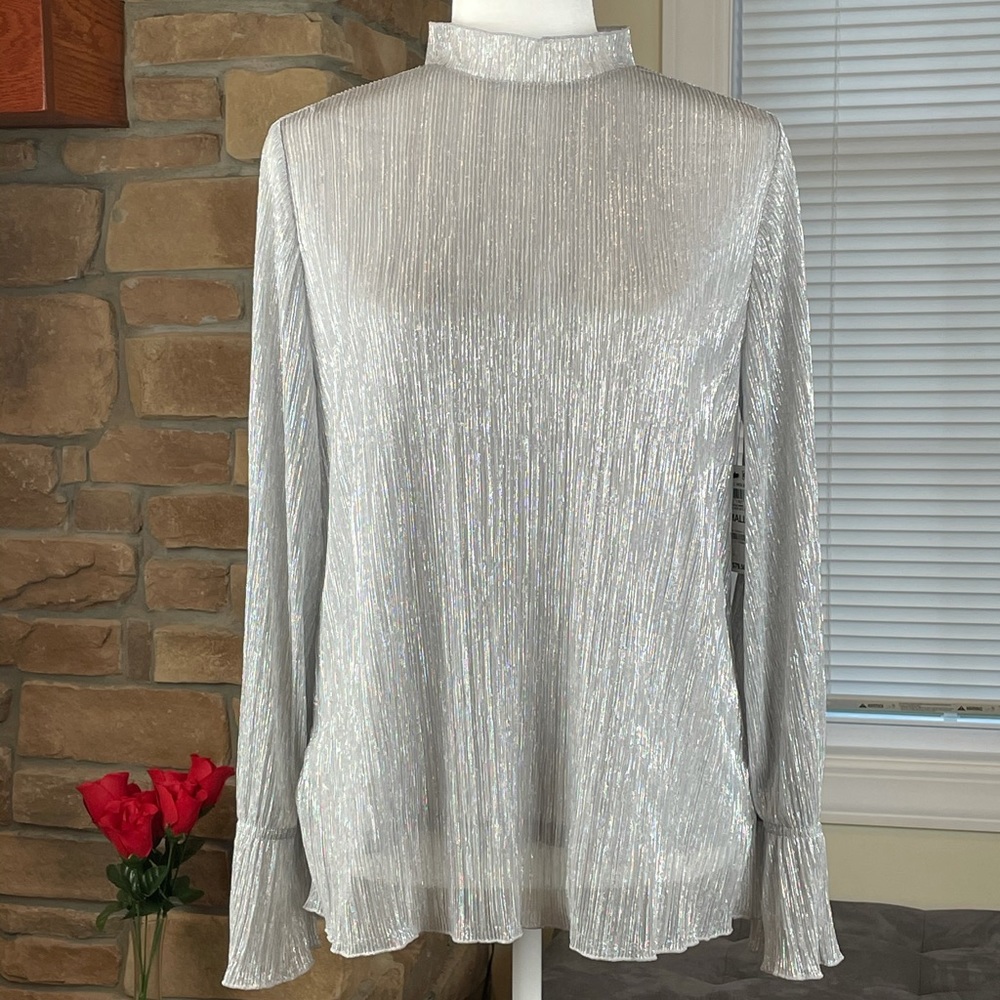 ALFANI ~ Metallic Ruffle-Neck Top ~ Silver ~ NWT! - Picture 2 of 8